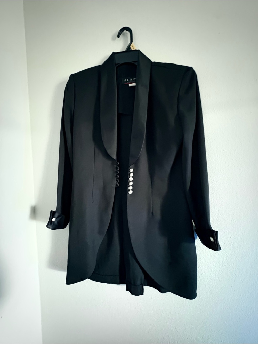Black Satin-Trim Longline Blazer by J.R. Nite